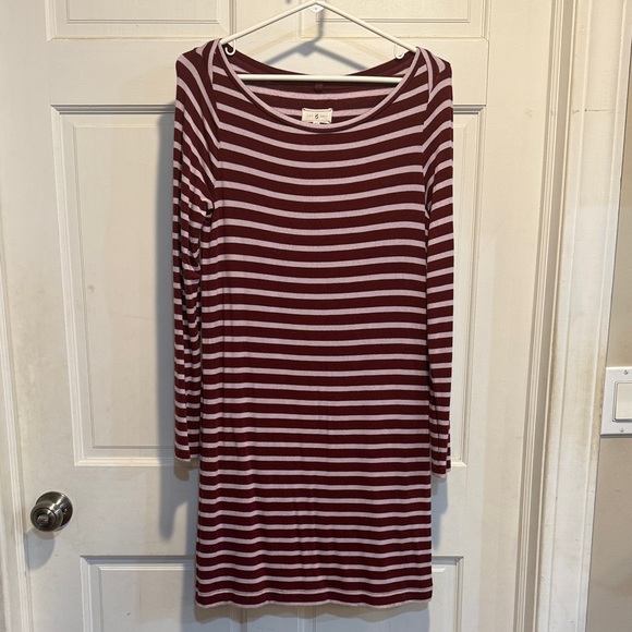 Lou & Grey Burgundy and Pink Striped Long Sleeve Dress - Picture 1 of 3